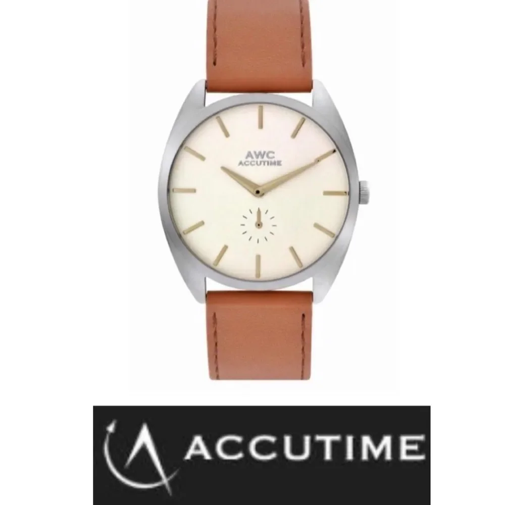 𝅺Accutime Leather Strap Watch NIB